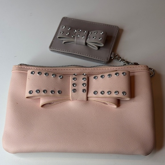 Betsey Johnson Handbags - Betsey Johnson Faux Leather Pink Sparkle Bow Clutch and Cardholder Set